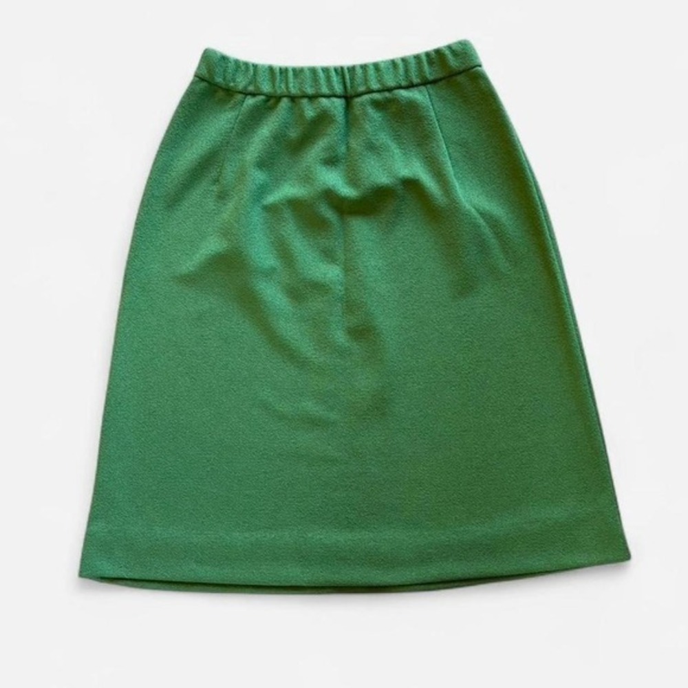 Devonette Polytron Green Textured A-Line Skirt Size 12 Elastic Waist
